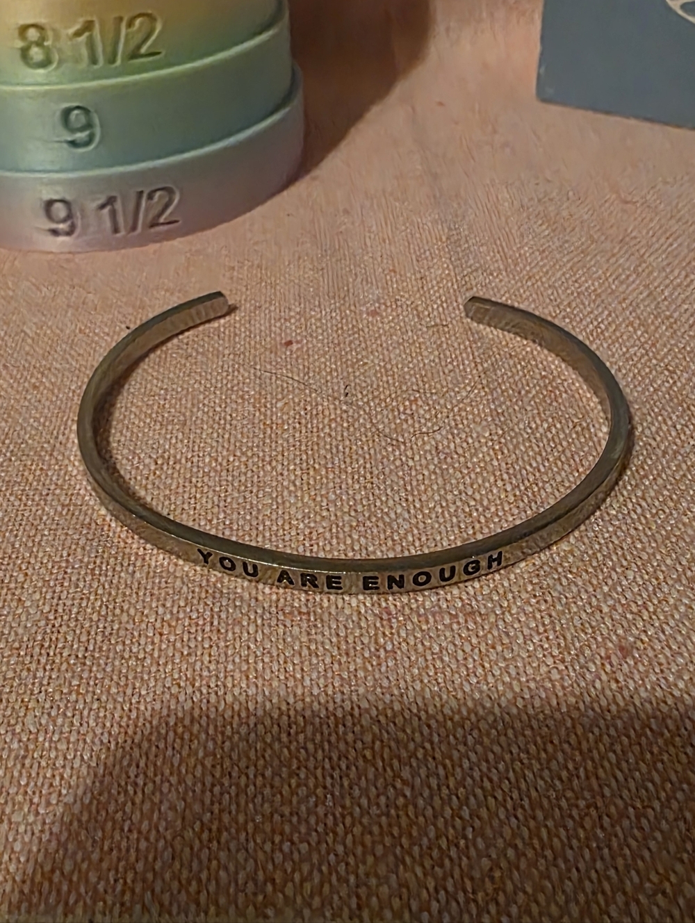 Stamped 'YOU ARE ENOUGH' Inspirational Silvertone Cuff Bracelet
